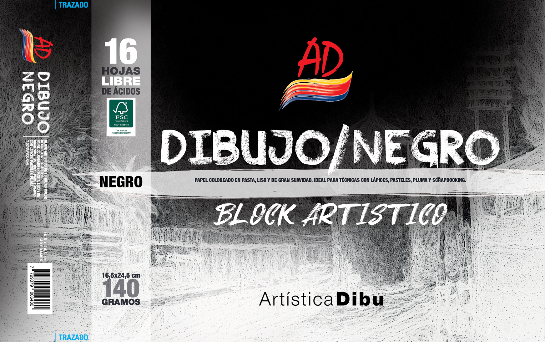 BLOCK DIBUJO NEGRO 140G. - 16,5*24,5
